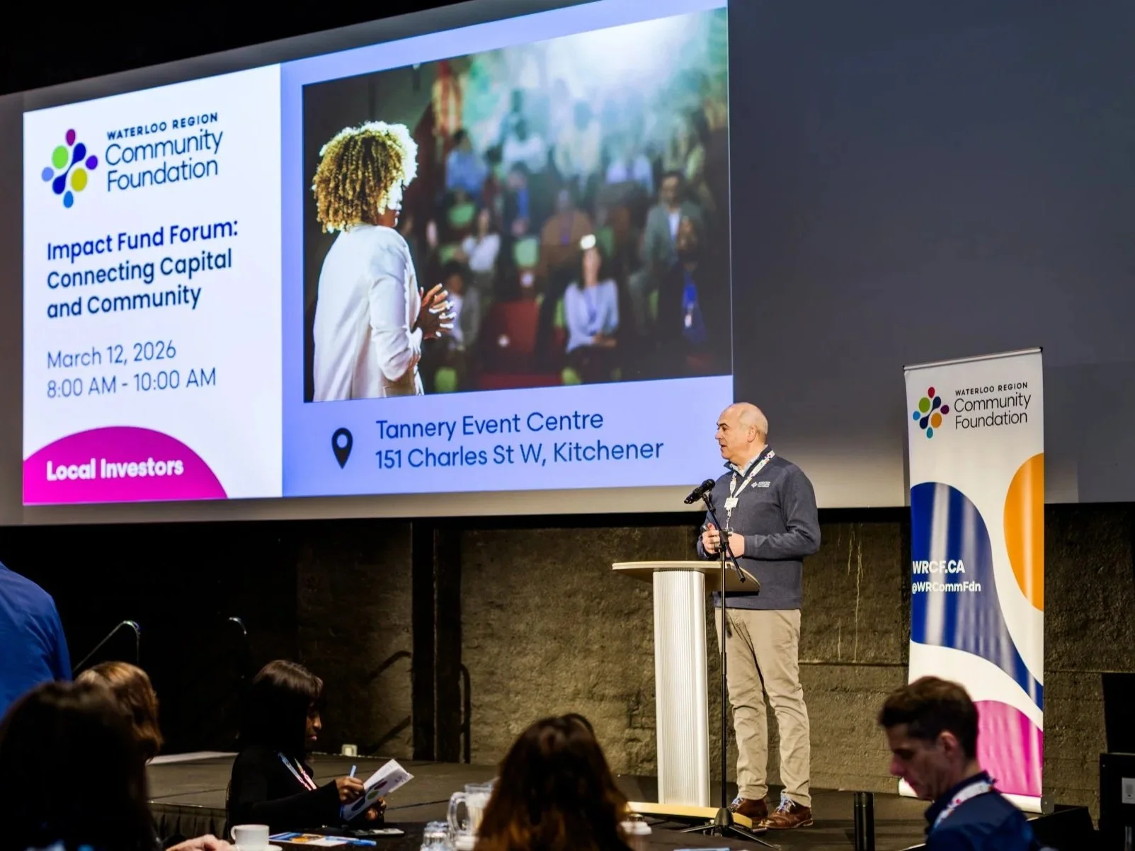 Picture of Eric Avner, WRCF President & CEO, on stage at the Impact Fund Forum