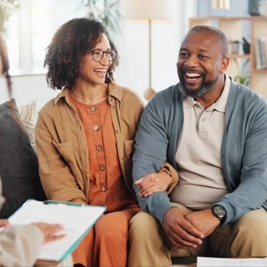 Financial advisor, planning and mature couple on sofa for estate deal, asset management or pension. Documents, life insurance and retirement paperwork with people at home for investment portfolio