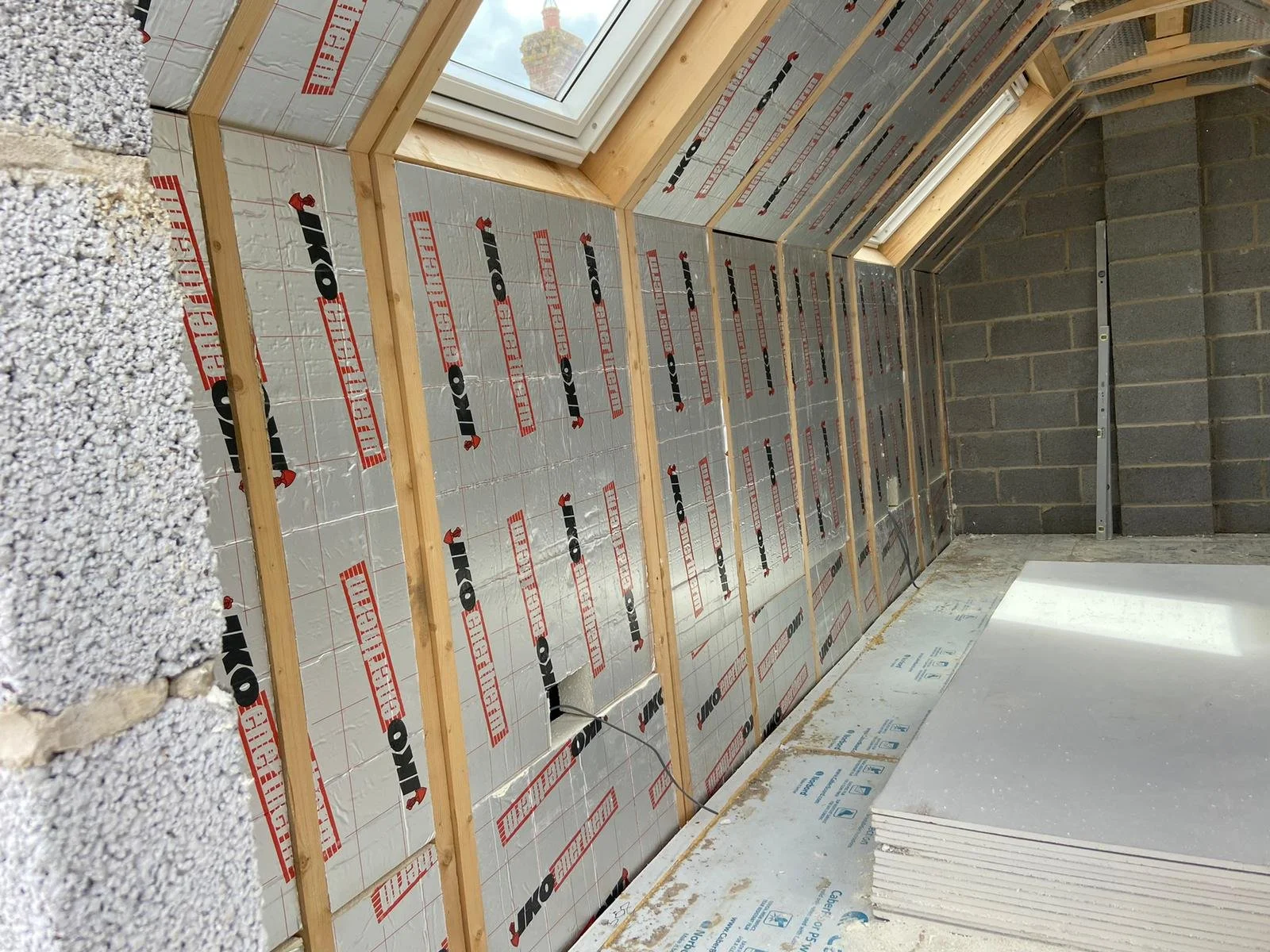 Celotex insulation to slopes and up-stands