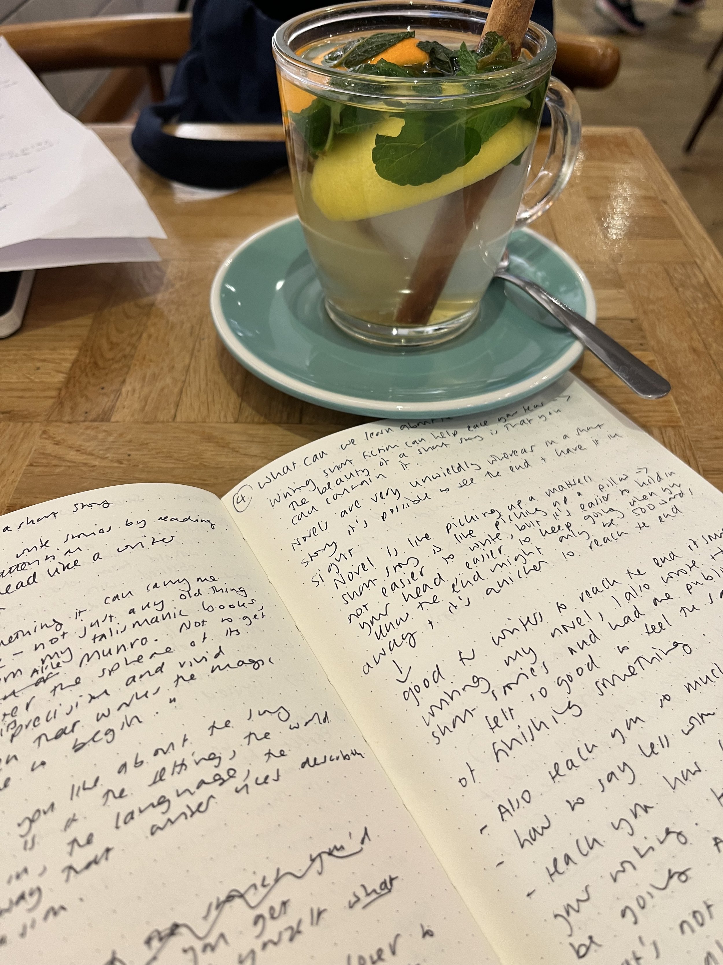 Writing in a cafe
