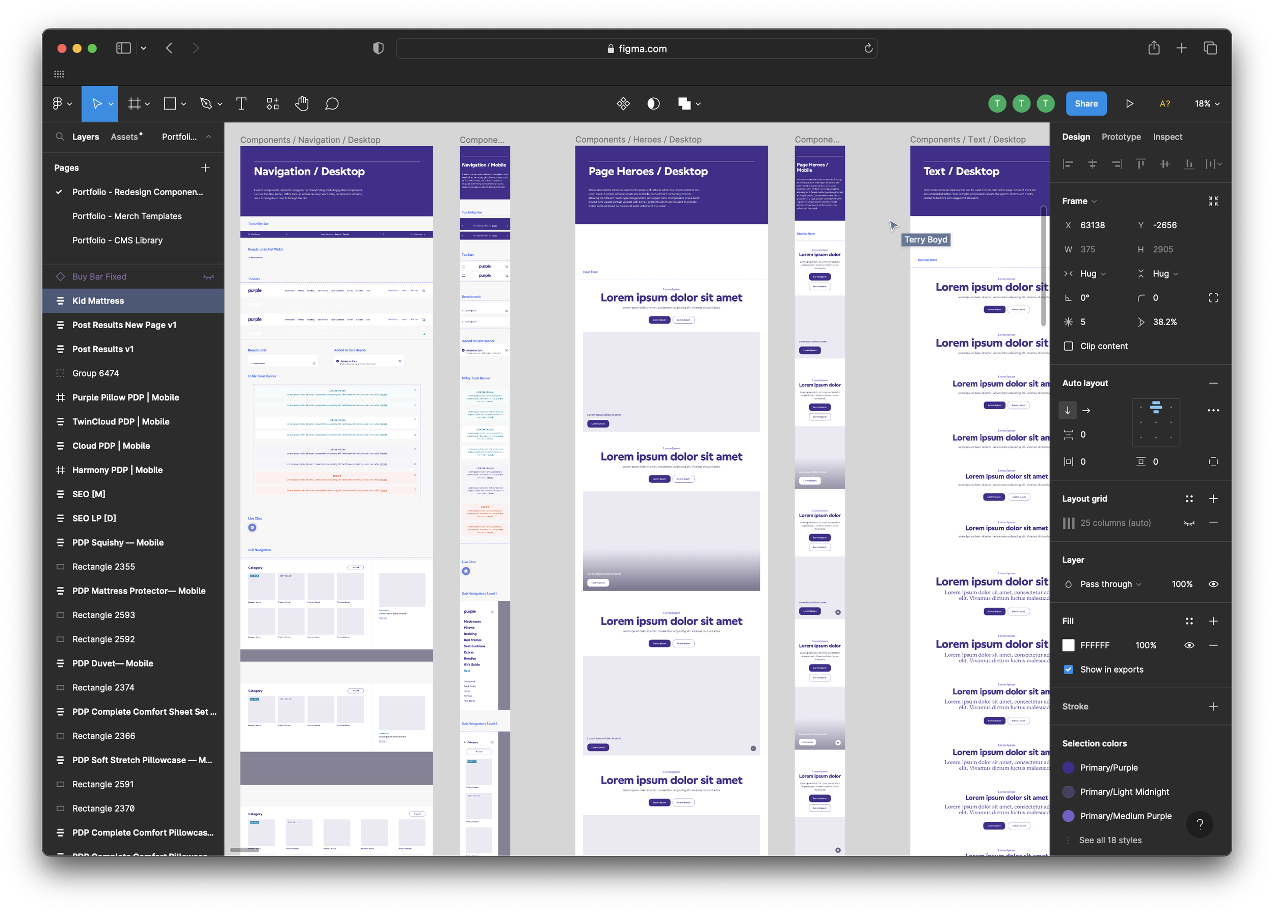 screen shot of a web based figma file showing wireframes for redesign components