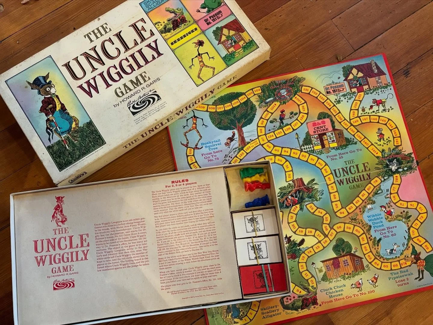 In case it's not obvious, I can't resist a good vintage game!  #unclewiggly game from #1967. Complete with four custom figures and all cards.  Some foxing to box and back of board. $20