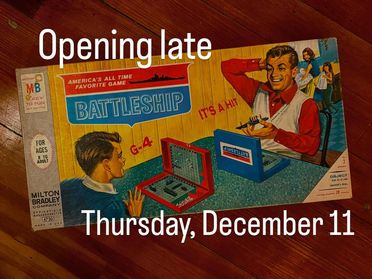 We will open a little late; likely around noon, on Thursday morning, December 11.  Apologies for any inconvenience but we have a family obligation that takes precedence.