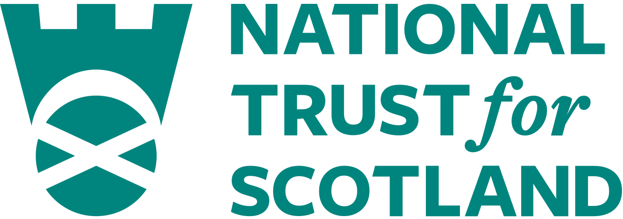 Logo of the National Trust for Scotland with a stylized black and teal emblem of a castle tower.