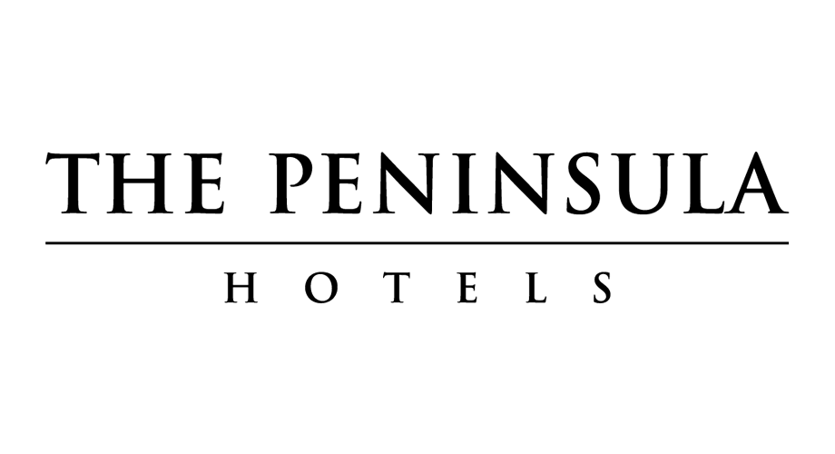 Logo for The Peninsula Hotels with bold black text and a horizontal line beneath 'The Peninsula' and above 'Hotels'.