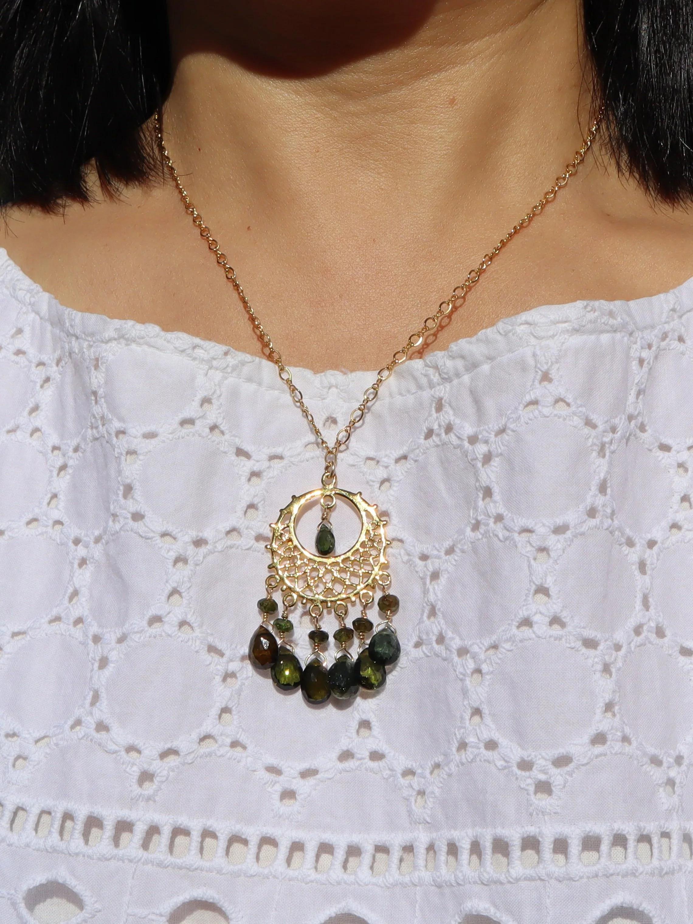 Green Tourmaline Chandelier Pendant Necklace