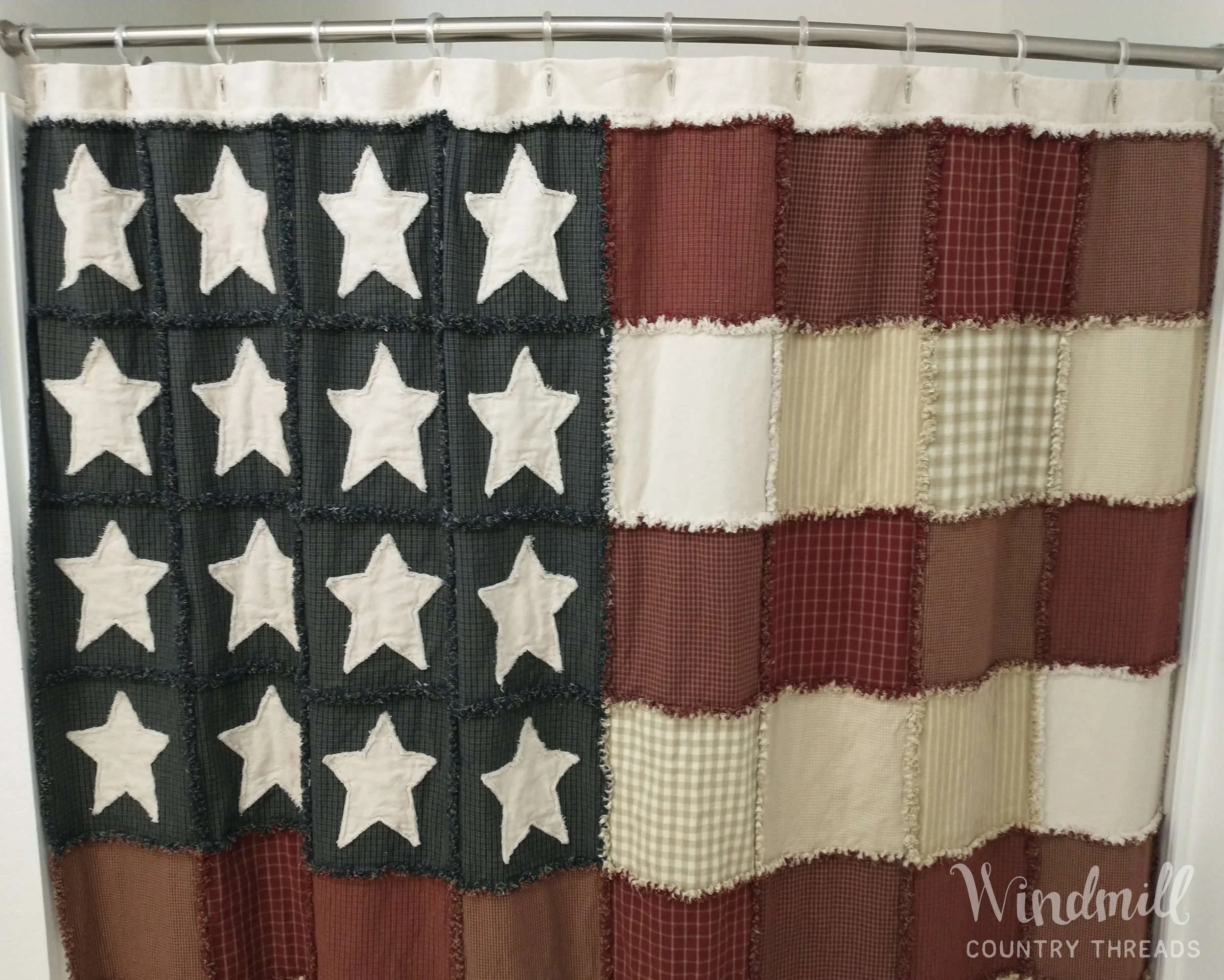 Vintage Style Shower Curtain  Windmill Country Threads