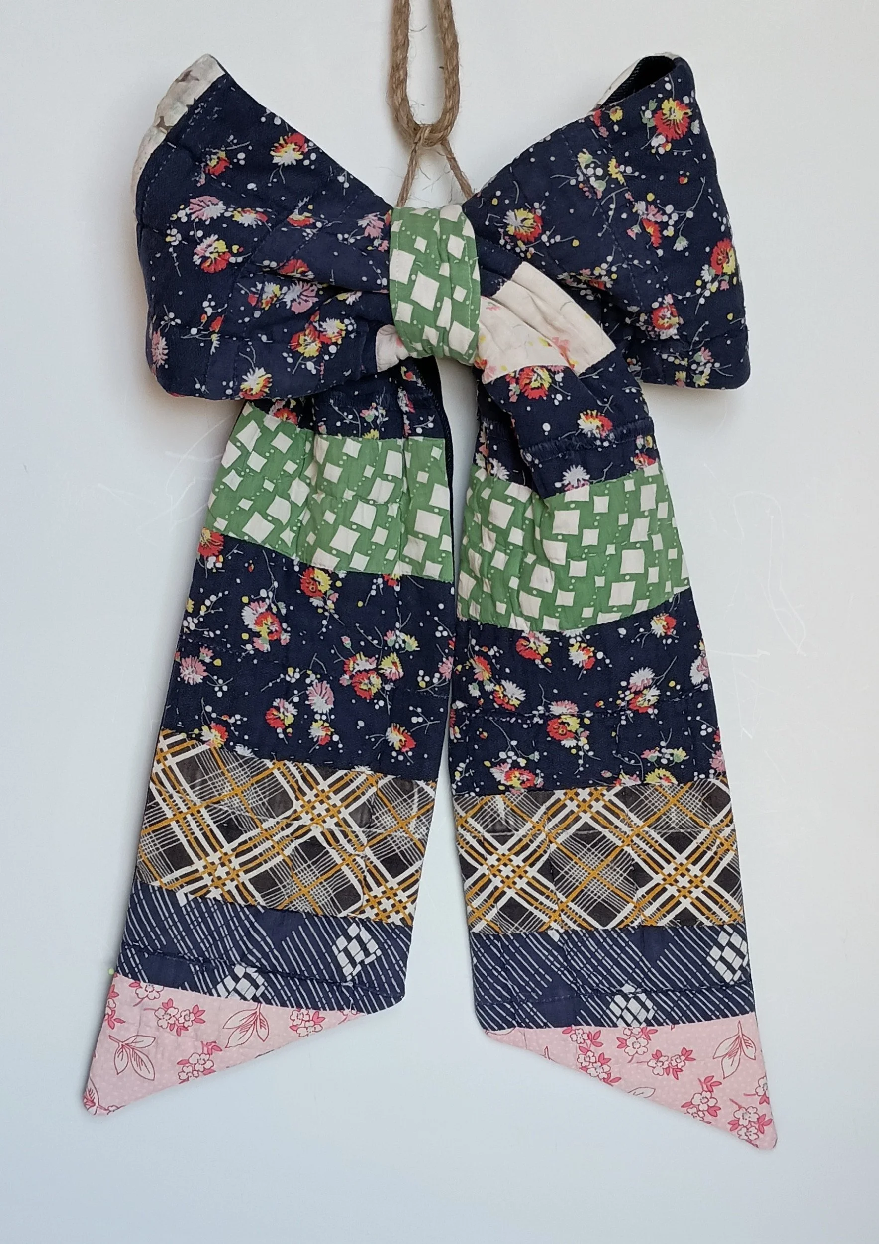 Navy Patchwork Quilt Bow - A