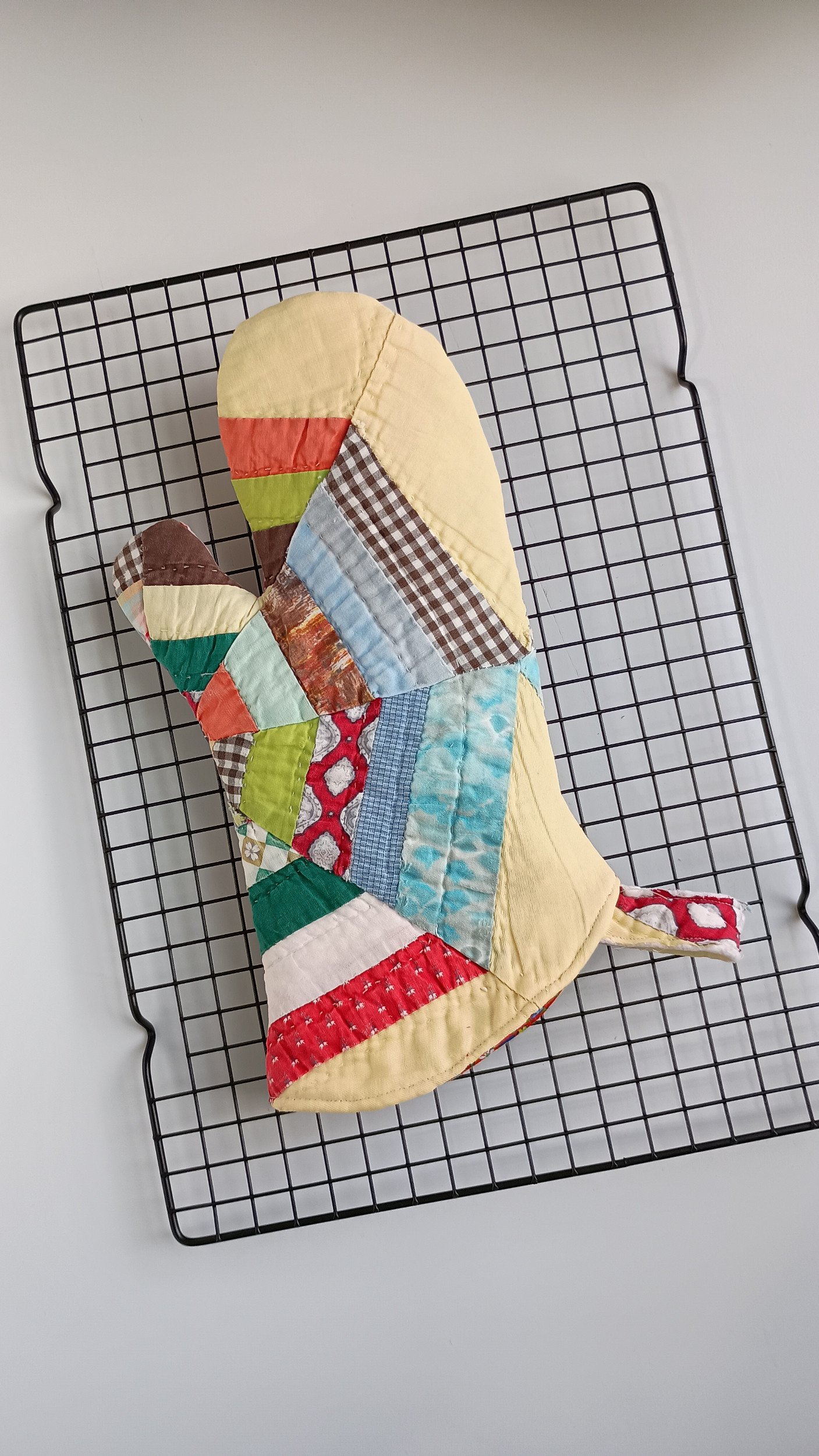 Antique Quilt Oven Mitt in Bright Colors - A
