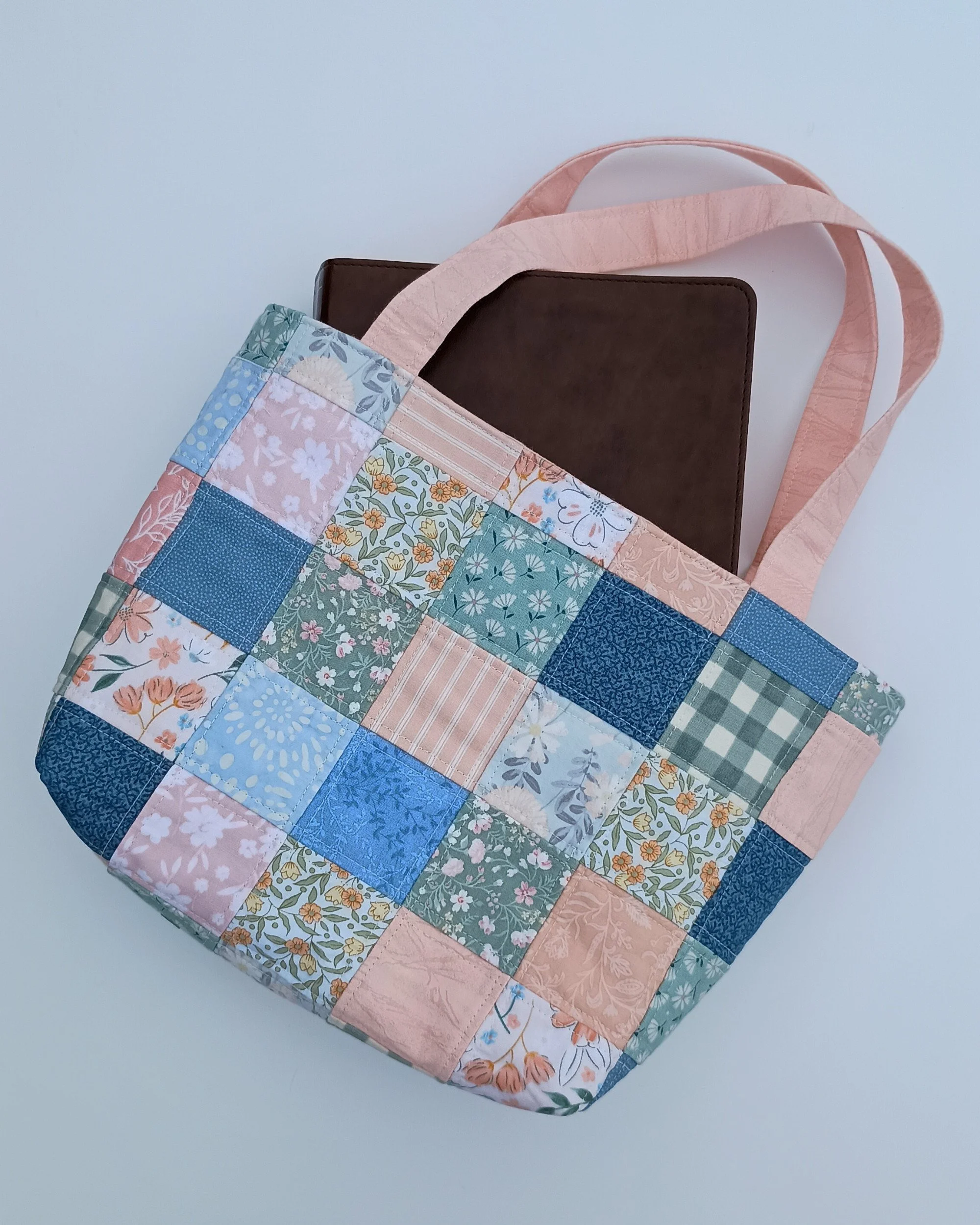 Medium Bible Bag in Patchwork Peach, Green, and Blue