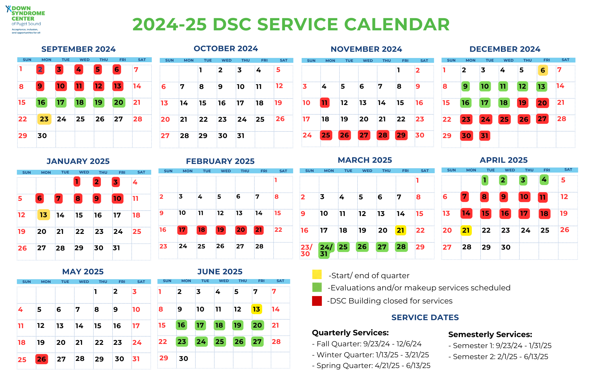 Dss Calendar.pdf 2025/26 Service Calendar — Down Syndrome Center of Puget Sound