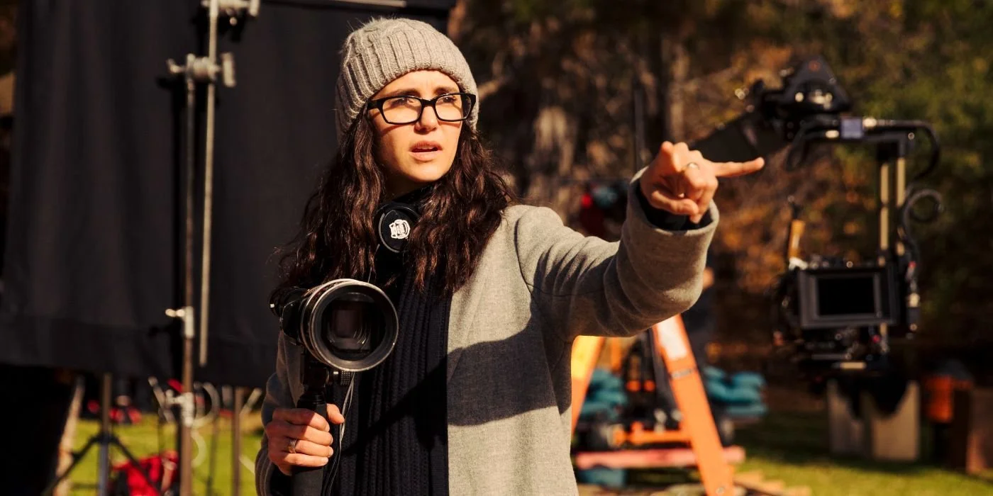 Behind-the-scenes photo from the short film, THE ONE. Director Nina Dobrev prepares for the next shot.