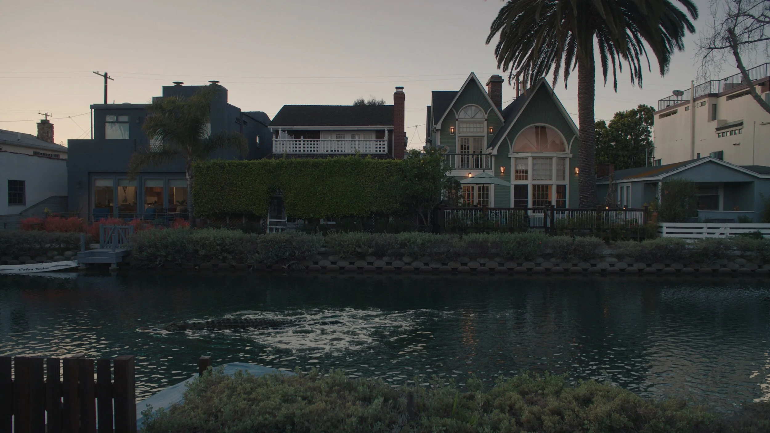 Still from the short film, FOR GOOD. Sunset at the Venice Canals.