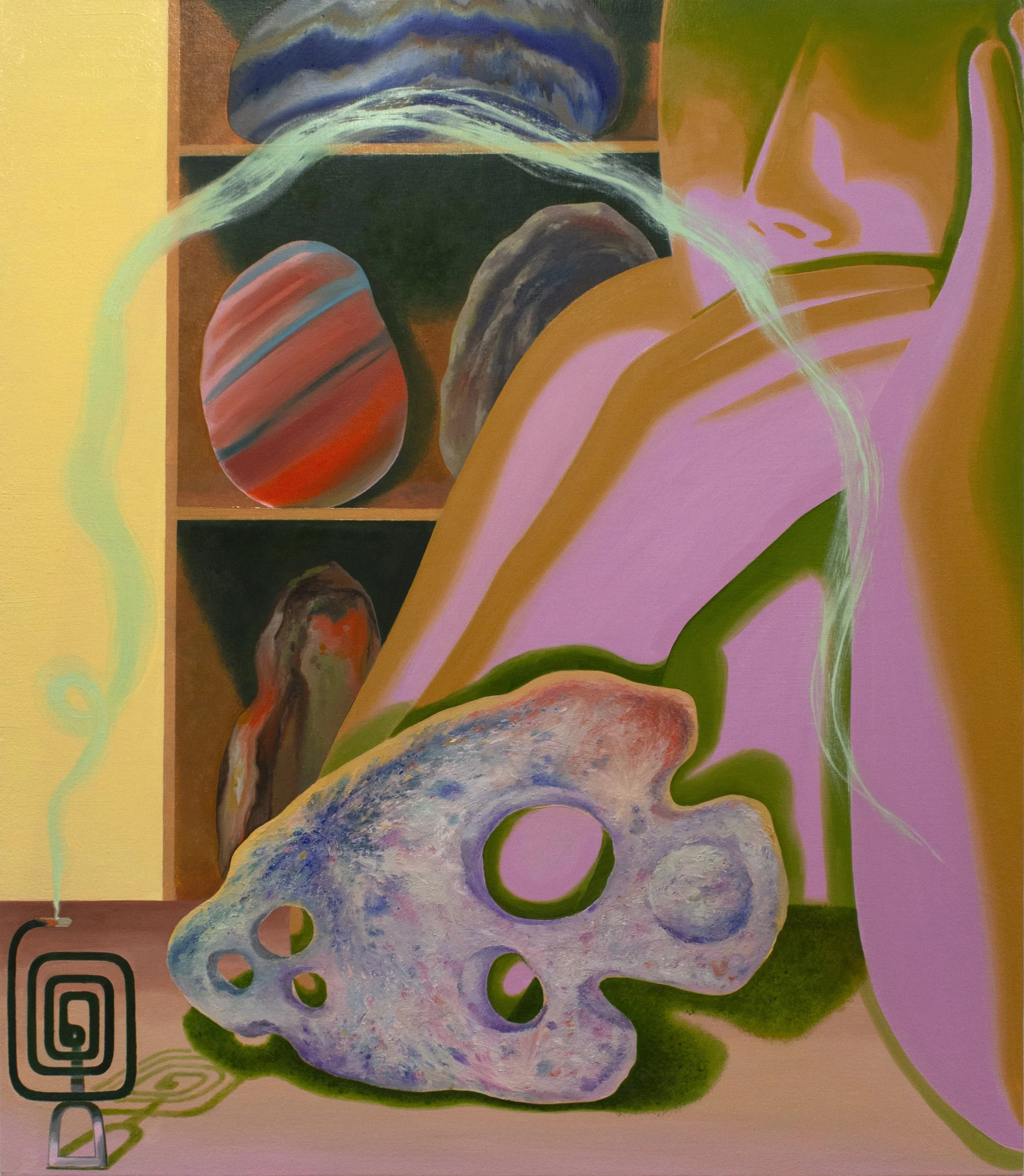 Stone Keeper
oil, baking soda, and oil sticks on canvas, 35.5 x 30.25 inches, 2026