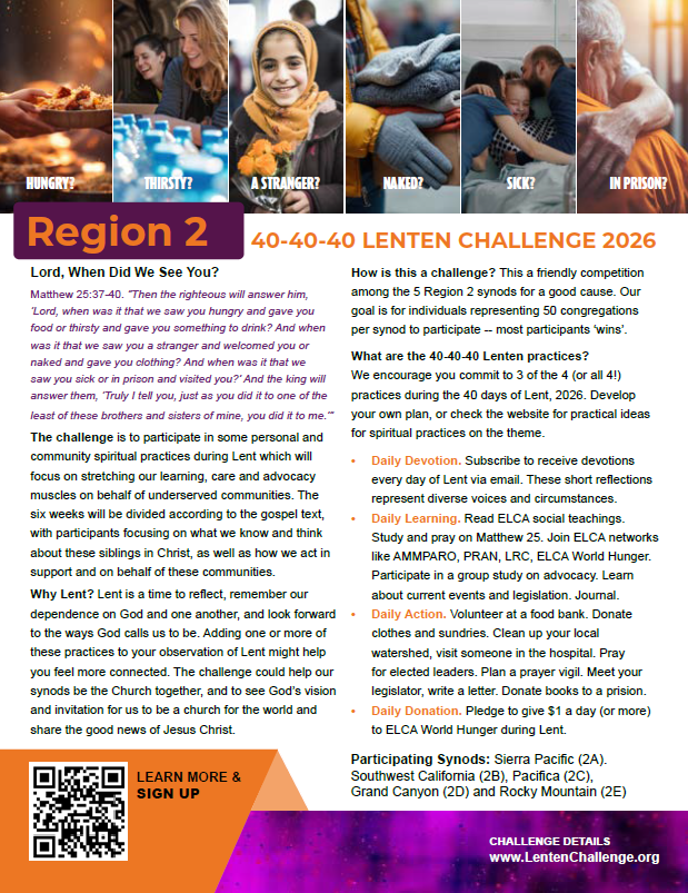 Grand Canyon Synod 40-40-40 Lenten Challenge – Sign-up is open!