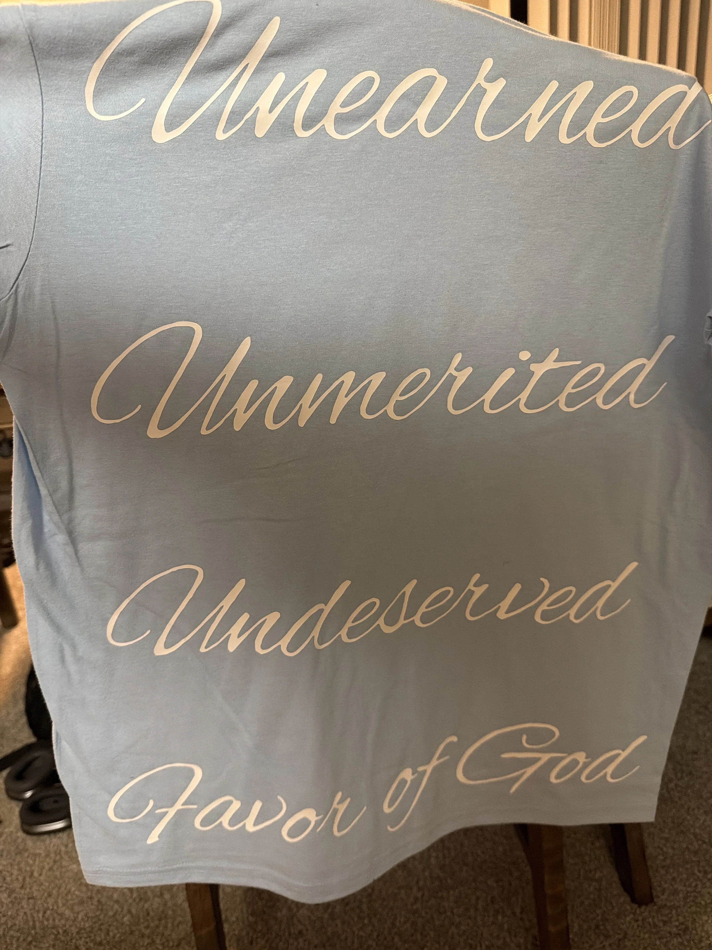 Sky Blue shirt & White Words