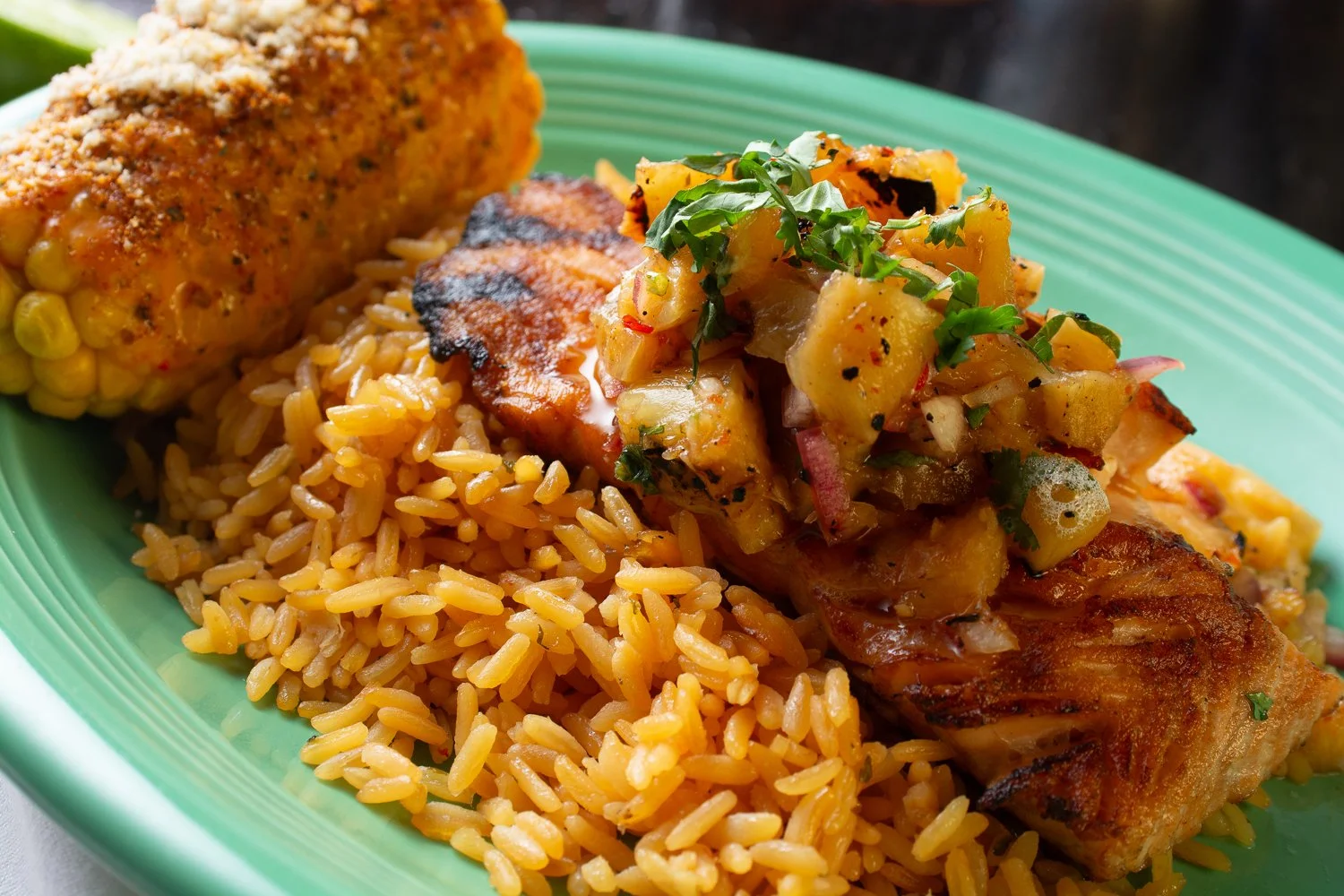 Rosalita's Pineapple Salsa Fish, Rice and Corn On The Cob