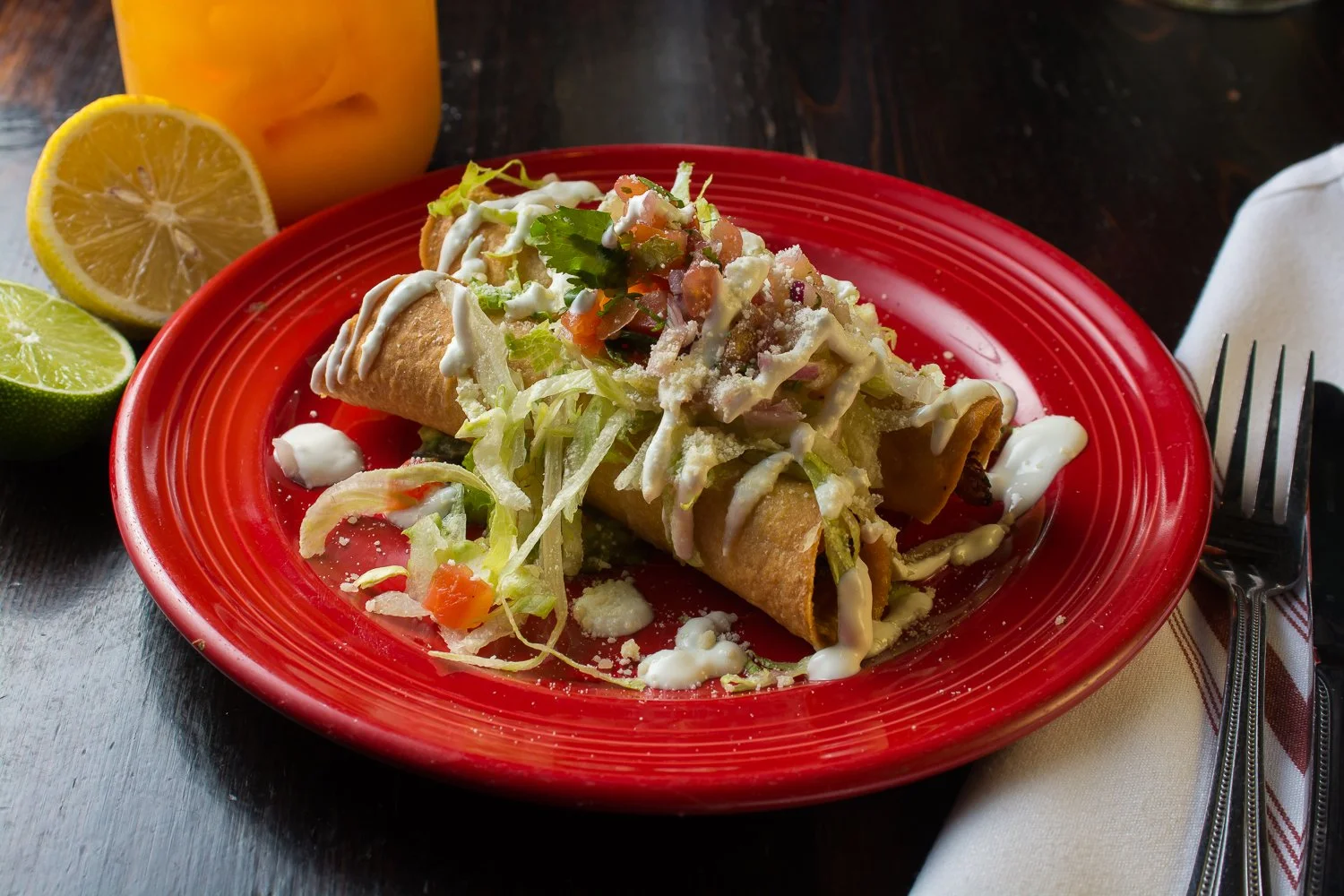 Mexican Flautas plate at Rosalita's Roadside Cantina in Englishtown, New Jersey