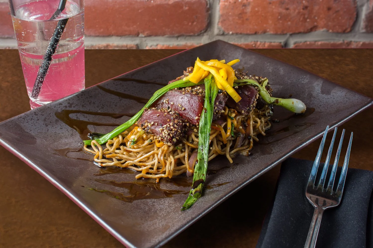 Raw Tuna over LoMein Noodles at Metropolitan Cafe in Downtown Freehold, New Jersey