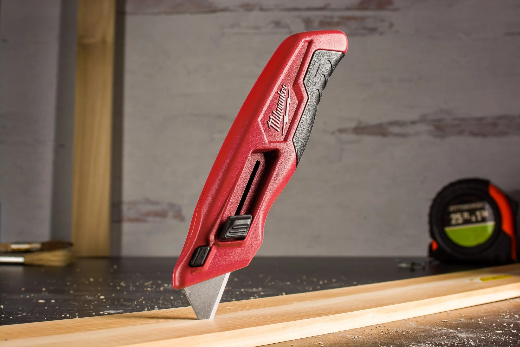 Milwaukee Tools Side Slide Utility Knife in an Artisan Workshop