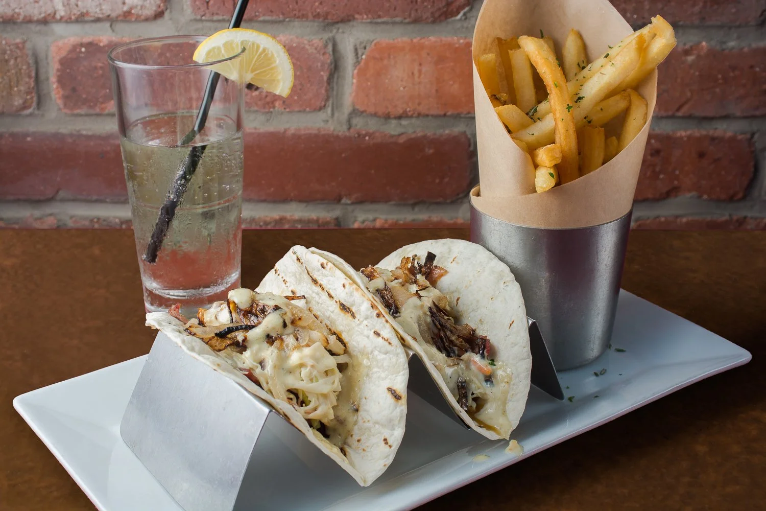 Beef Brisket Soft Tacos and Fries at Metropolitan Cafe in Downtown Freehold, New Jersey