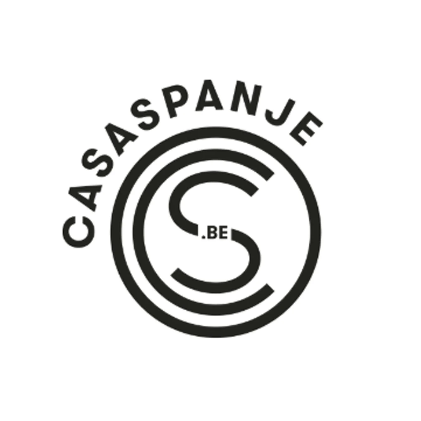 Black and white logo with the text 'CASASPANJEF' curved around a large letter 'C' inside a circle, with the website '.BE' at the bottom of the circle.
