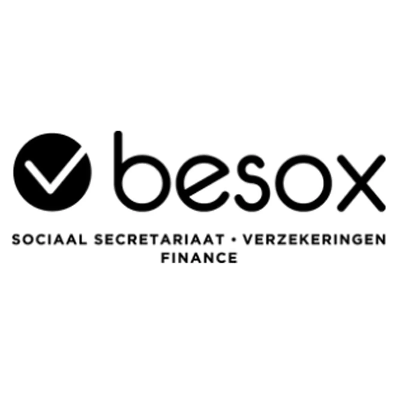 Logo of Besox with a checkmark icon, indicating social secretariat, insurance, and finance services.
