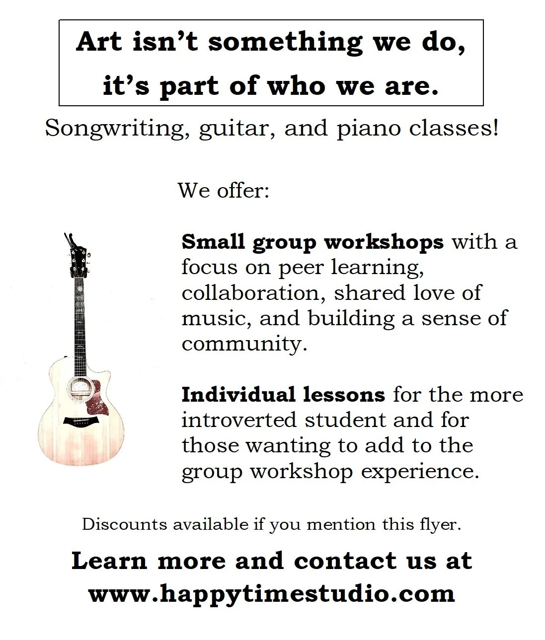 Flyer — HAPPY TIME STUDIO Guitar, Songwriting, Piano, Music, and Art