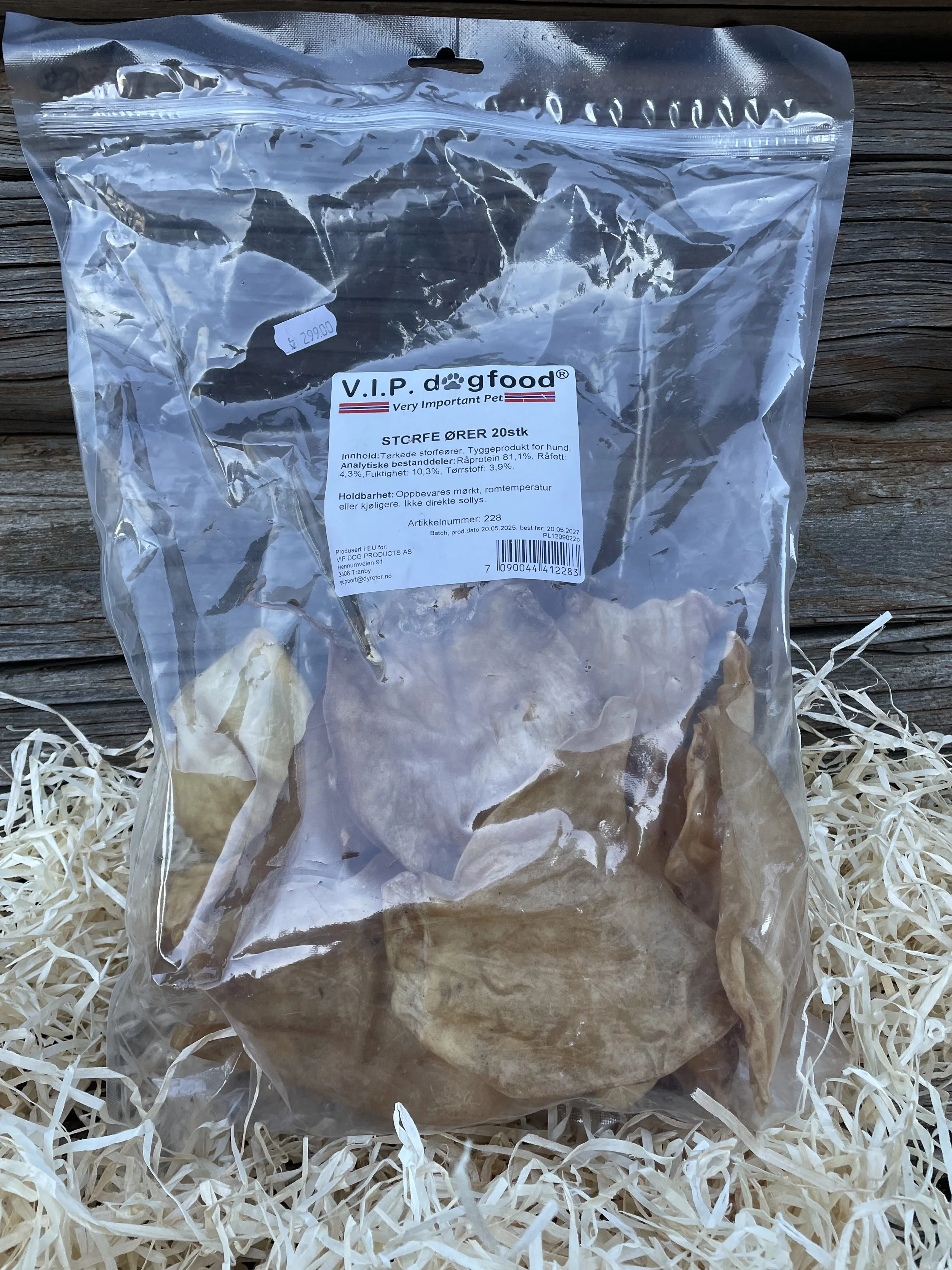V.I.P. tørket storfeøre 20 stykk