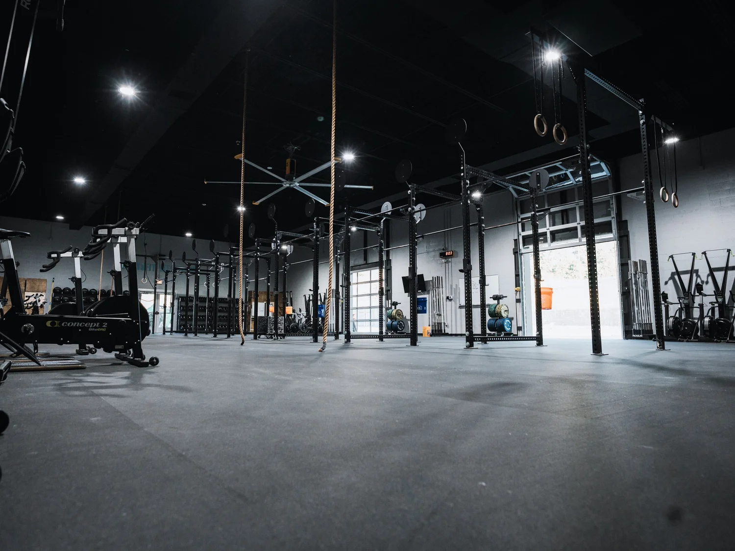 Functional training area with rowers and rigs at Westwood Fitness