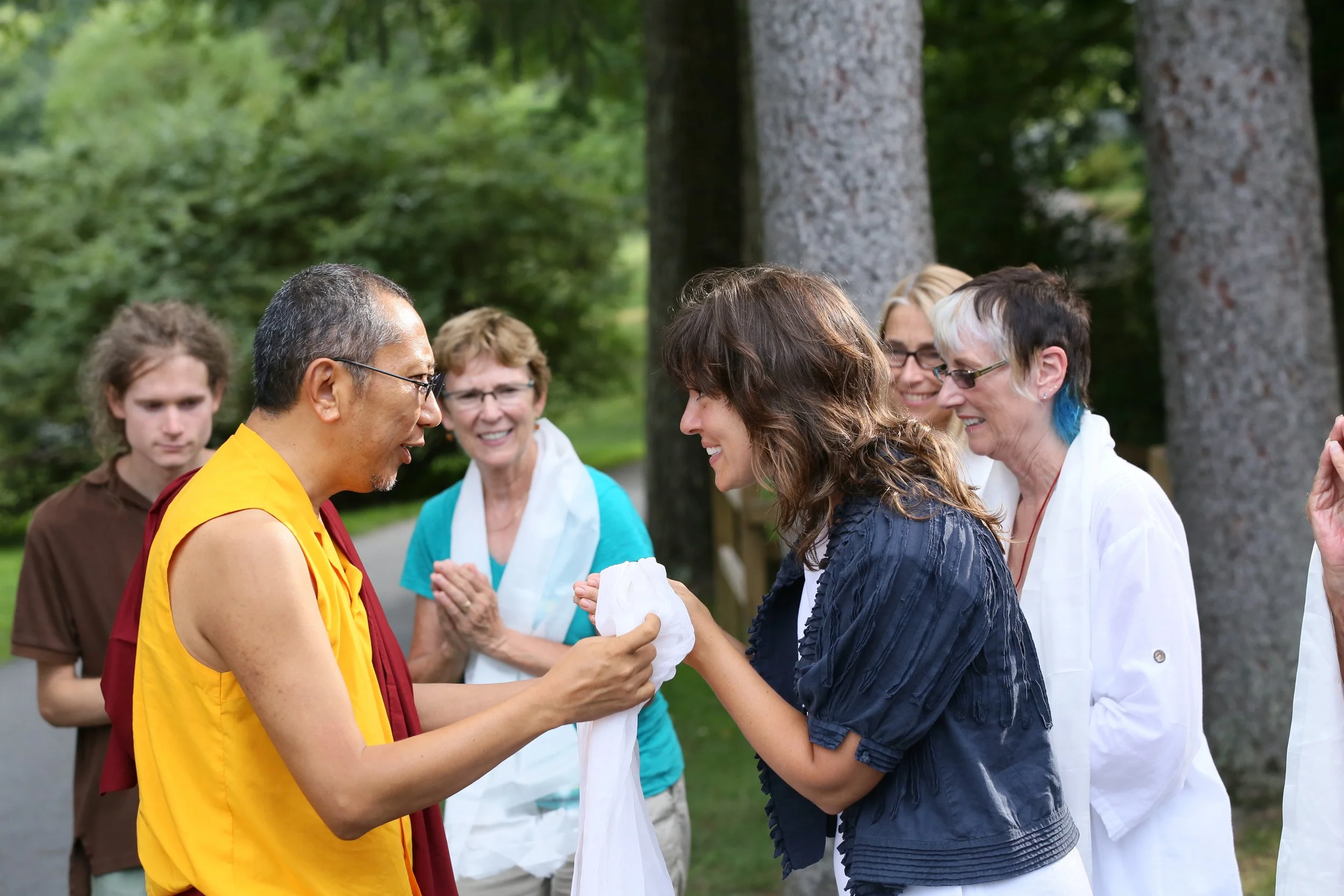 Welcoming H.H. Shyalpa Rinpoche to Omega campus with traditional kata scarf