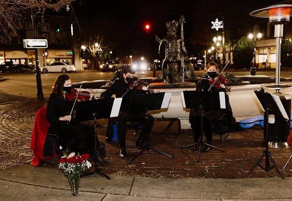 Flashback to a proposal during Covid. #Five Points was so peaceful and magical that night. Few people were out, but someone passing by snapped this photo and posted it to Reddit. We’ve played a number of proposals and the subsequent weddings of