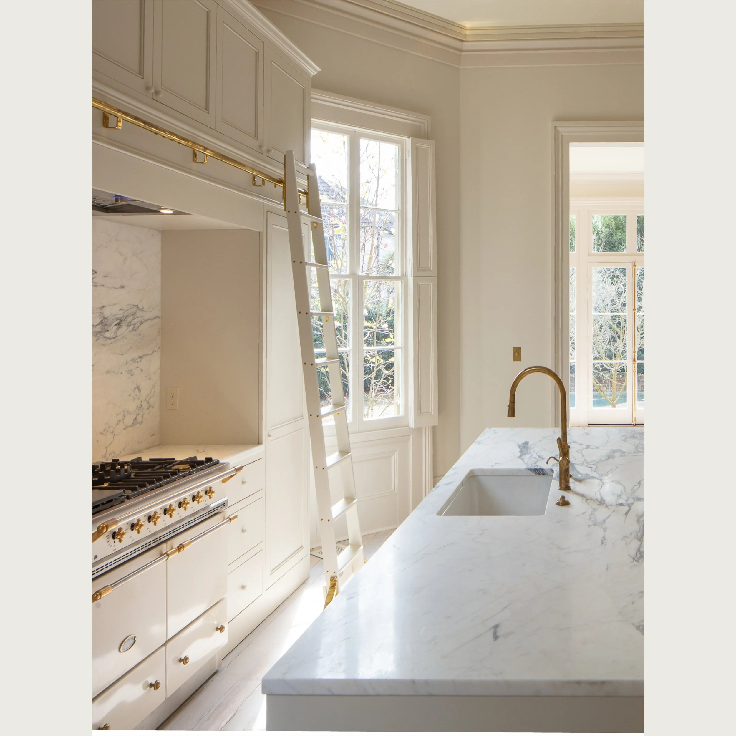 This is a 165-year-old house elevated to a modern standard of living, achieved without disturbing the original floorplan. 

The kitchen here did not exist in 1859. Inserting one meant finding the right place for it in a house that William Freret desi