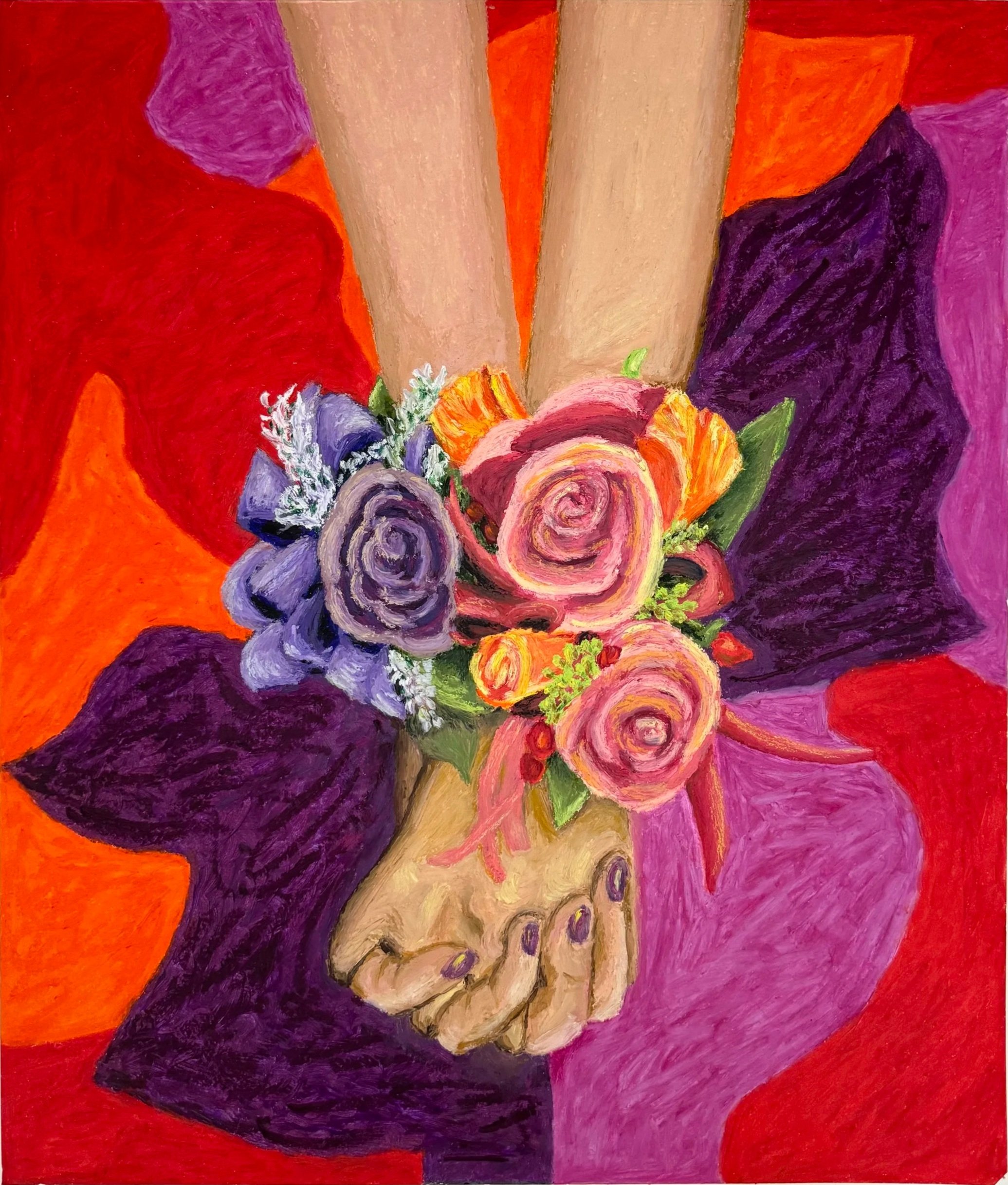 "Holding hands"
2024,
oil pastel on paper,
15.75 x 18.5 inches