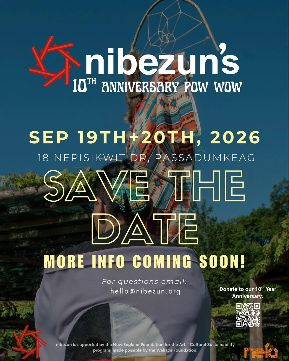Save the date!

nibezun proudly presents  it&rsquo;s first ever pow wow!!
We are celebrating nibezun&rsquo;s 10th year anniversary this September. Join us in in a weekend of culture, connection and celebration. 

September 19th + 20th
Passasumkeag, M