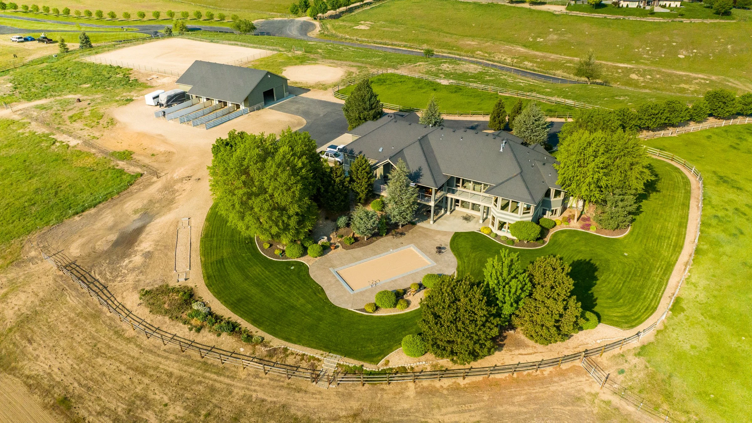Drone photo of modern home in Nampa, Idaho — real estate photography by Jon Conti.