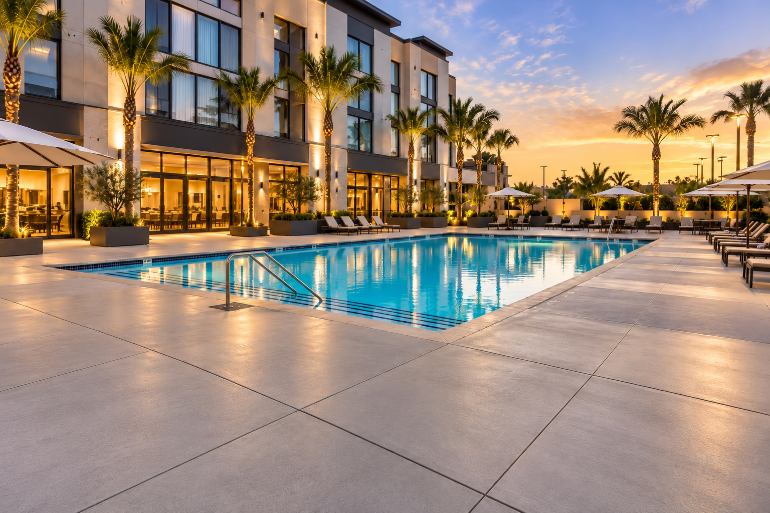 Commercial concrete pool deck at the AC Hotel.