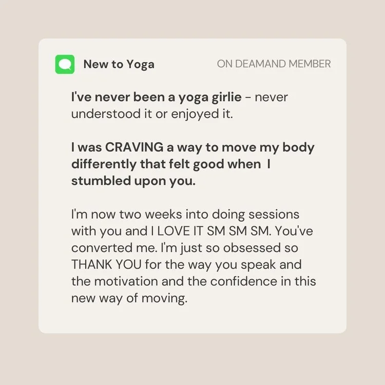 Text message praising yoga, expressing newfound enjoyment and gratitude for a yoga program.