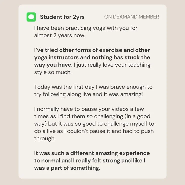 Positive review of a yoga instructor and their online classes