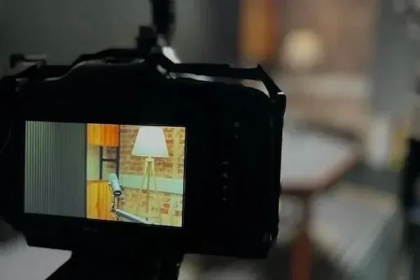 The Creative Kin studio seen in the viewfinder of a cinematic 6k video camera