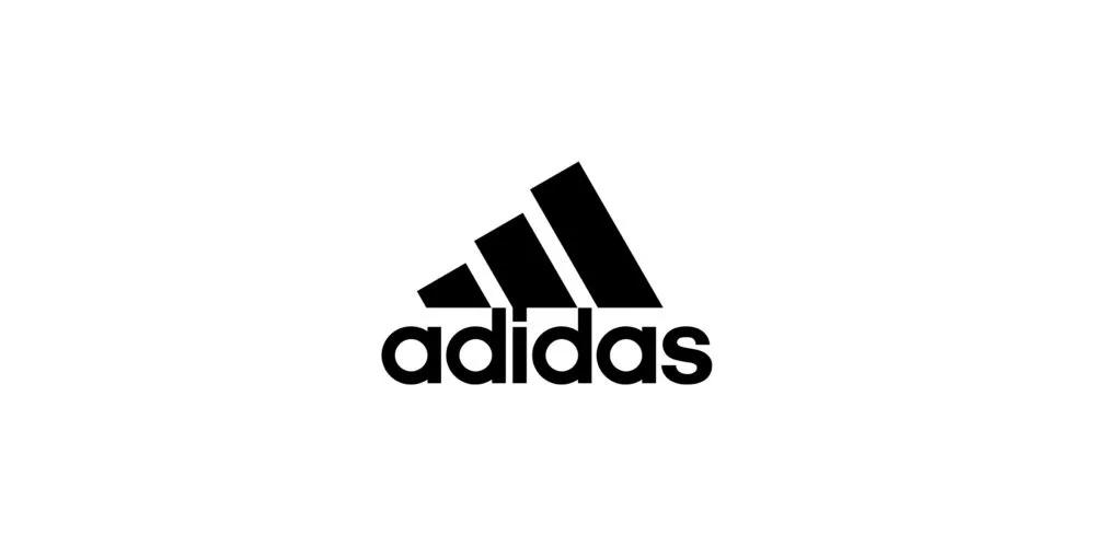 Black Adidas logo with three diagonal stripes and the brand name beneath, on a white background.