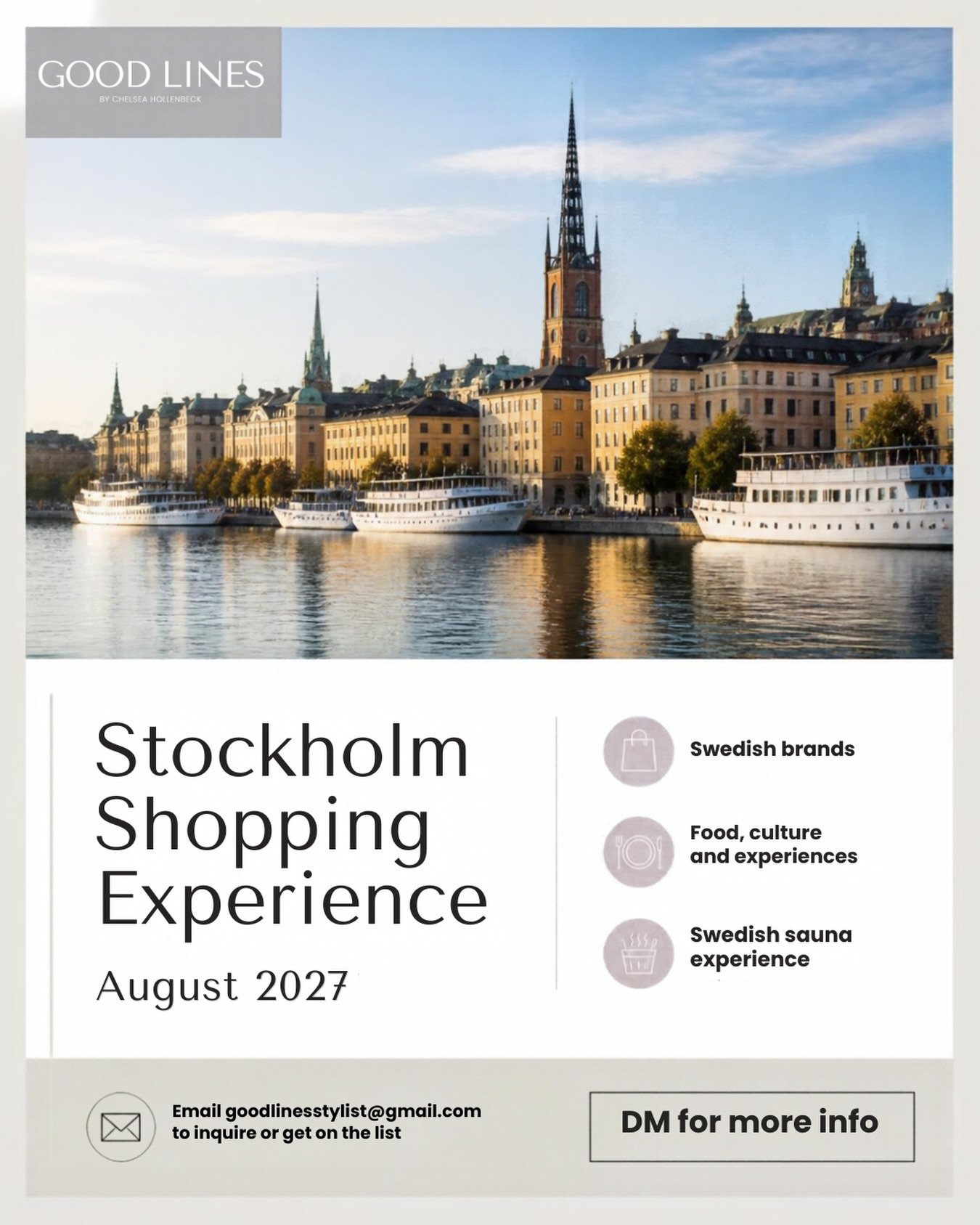 We are so excited to announce that something very special is currently in the works for Summer 2027 🇸🇪
Good Lines is creating a curated shopping and travel experience in Stockholm, designed to give you an inside look into Scandinavian fashion, cult