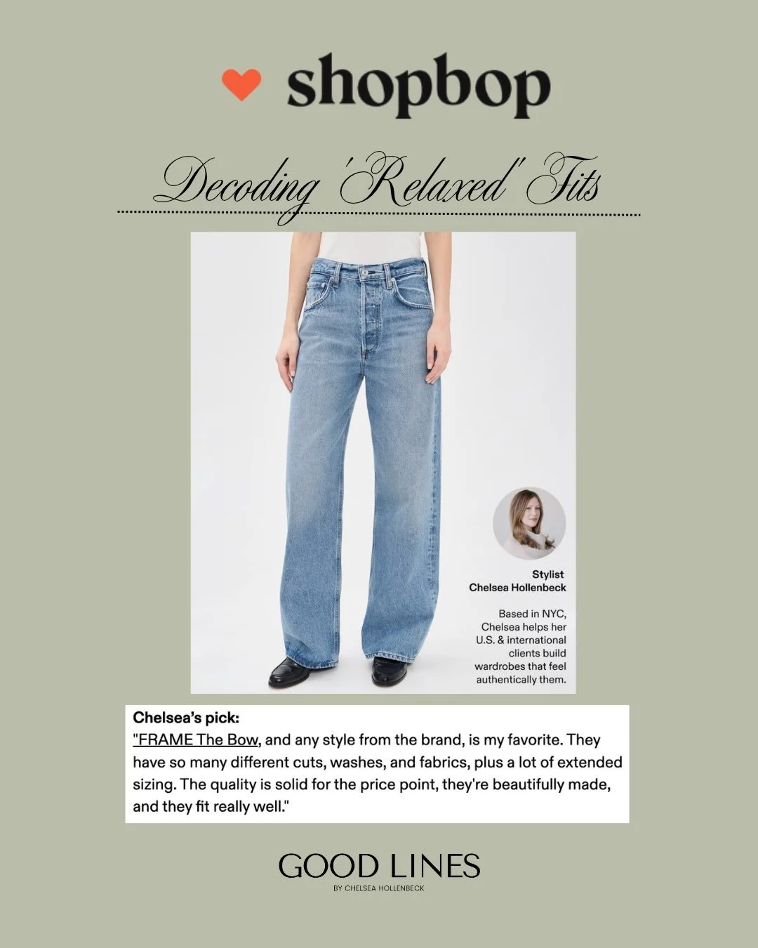 The stylist approved denim guide by @shopbop features my go to jean for almost every client &ldquo;The Bow&rdquo; @frame . 

Comment &ldquo;SHOPBOP&rdquo; for the link to more of my staple denim picks. 🤍

Link in bio to book a consolation or inquire