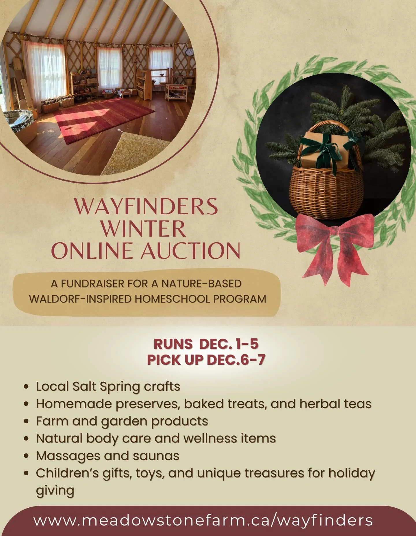 Save the date! ❄️

Our Wayfinders Online Winter Auction runs December 1&ndash;5

Bid on a beautiful array of offerings &mdash;
✨ handcrafted goods from local artisans
✨ unique goods and services from Wayfinders families
✨ special items from beloved i
