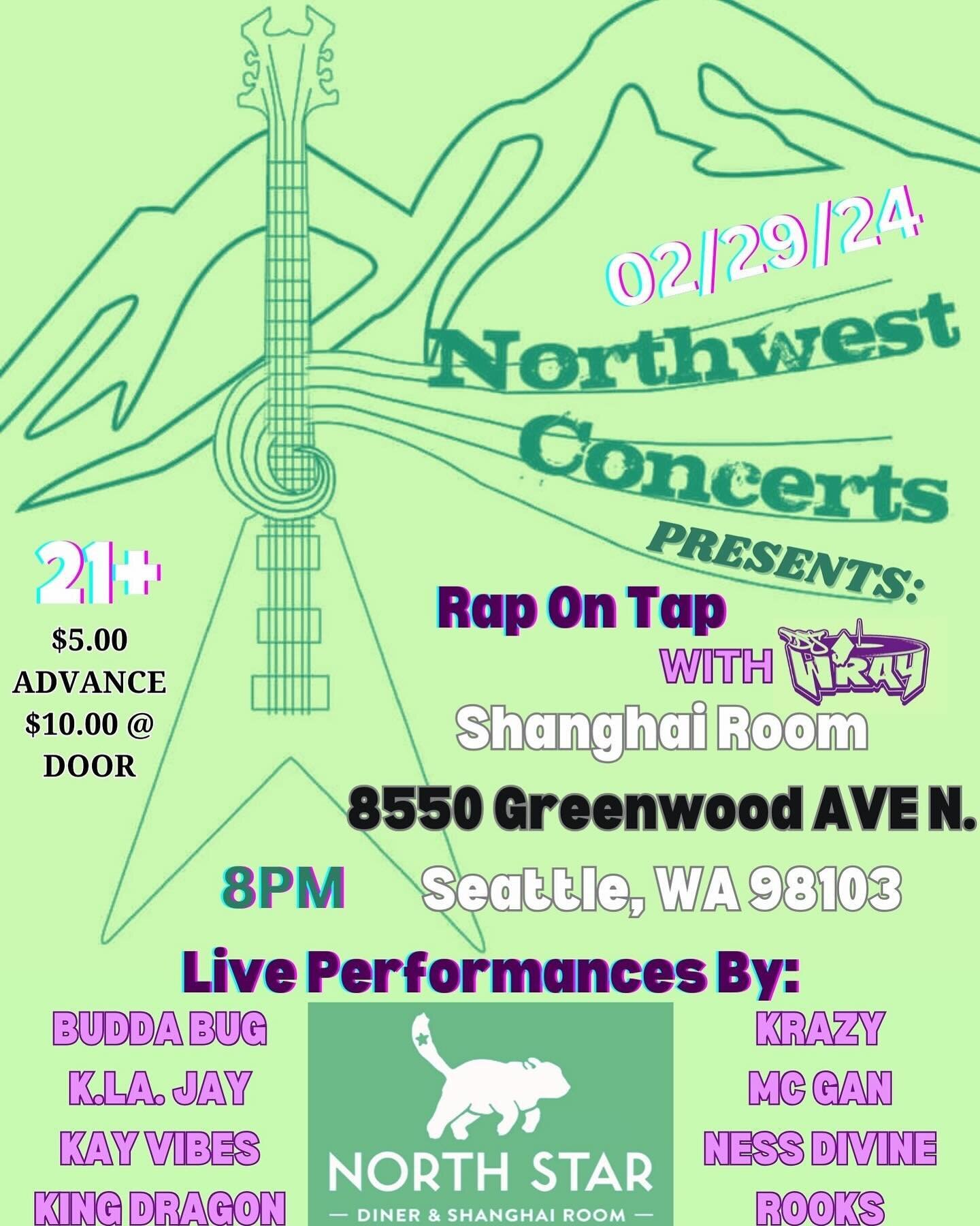 Tomorrow! Thursday 2/29/24. Shanghai Room presents Thursday night music series Rap on Tap. $10 at the door. 21+ #shanghairoom #northwestconcerts #shanghairoomshows #seattleshows #seattlehiphop #seattlerap #seattledj