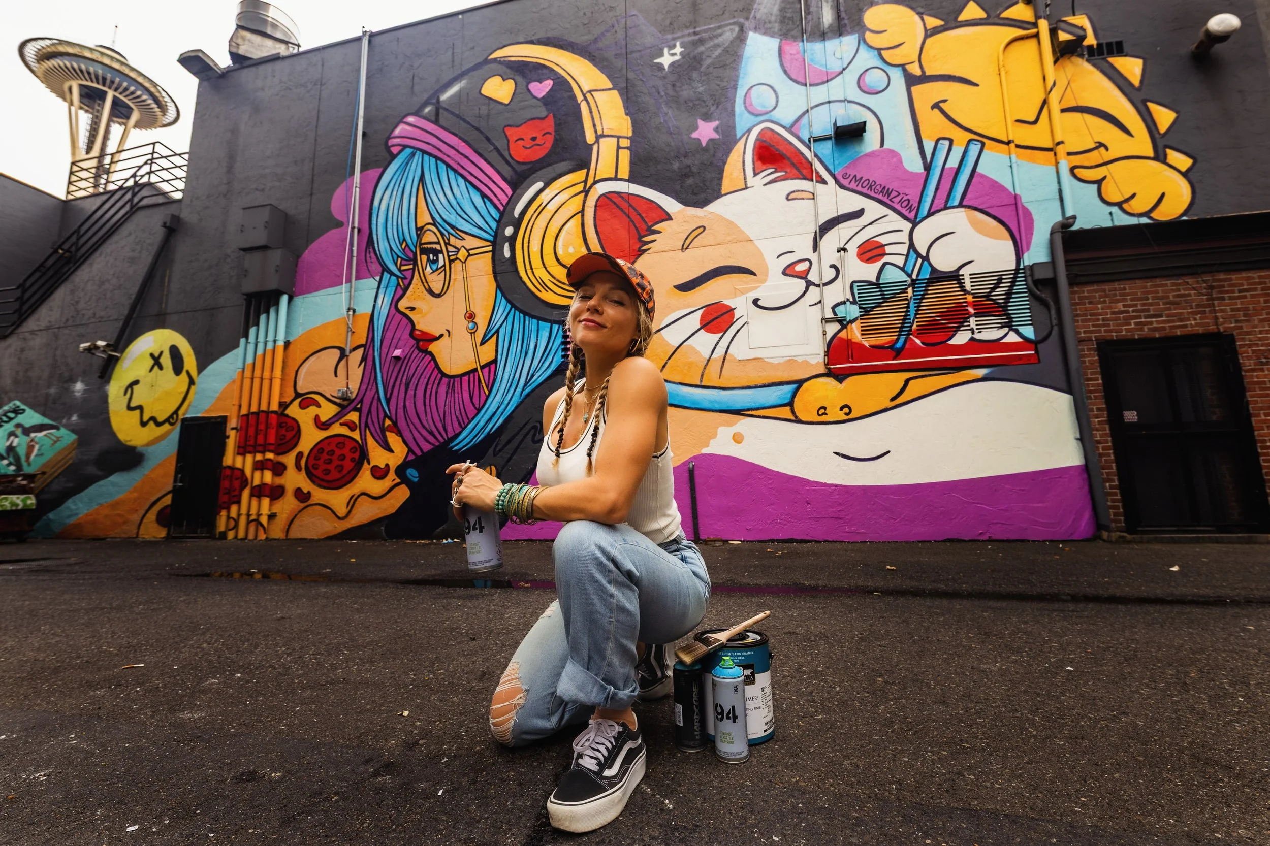 &ldquo;Should I just go bigger?&rdquo; Obviously the answer was yes. But I needed some encouragement&hellip;.or better yet some healthy peer pressure for this @belltown.mural.festival piece&hellip; next slide for the story> 

The night I was worki