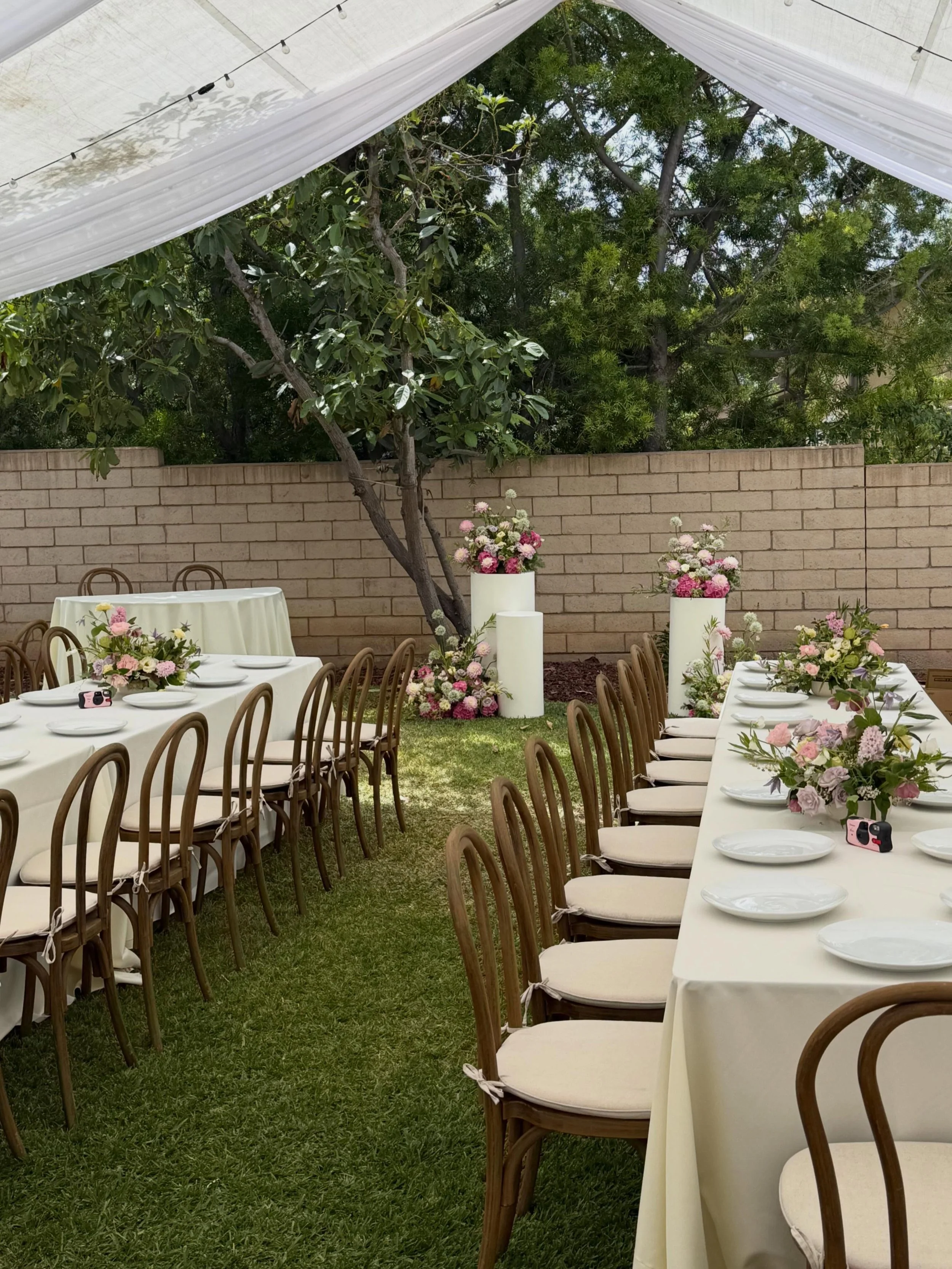 Some bts from V+C&rsquo;s backyard spring wedding🌸

Coordinator: Events by Emily + Co. / @eventsbyemilyandco
Venue: Private Residence
Florals: By Georgia Douglas / @bygeorgiadouglas 
Rentals: Surf City Party Rentals / @surfcitypartyrentals