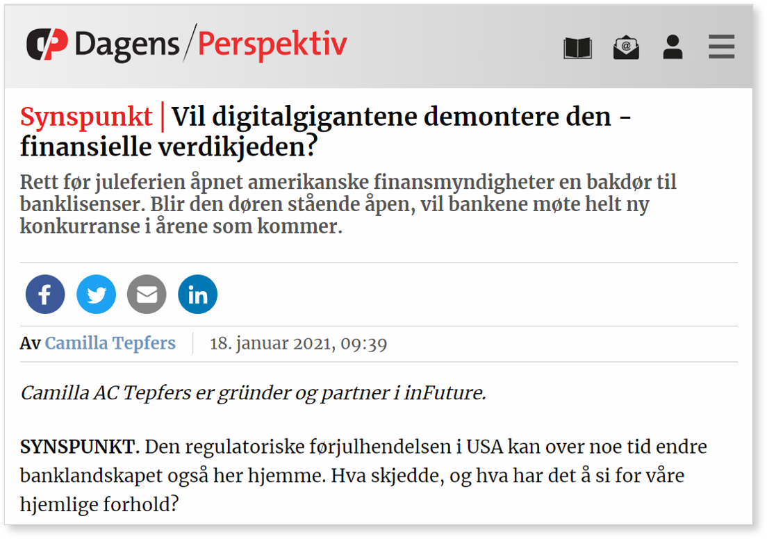 inFuture i Dagens Perspektiv: Vil digital­gigantene demontere den ­finansielle verdikjeden?