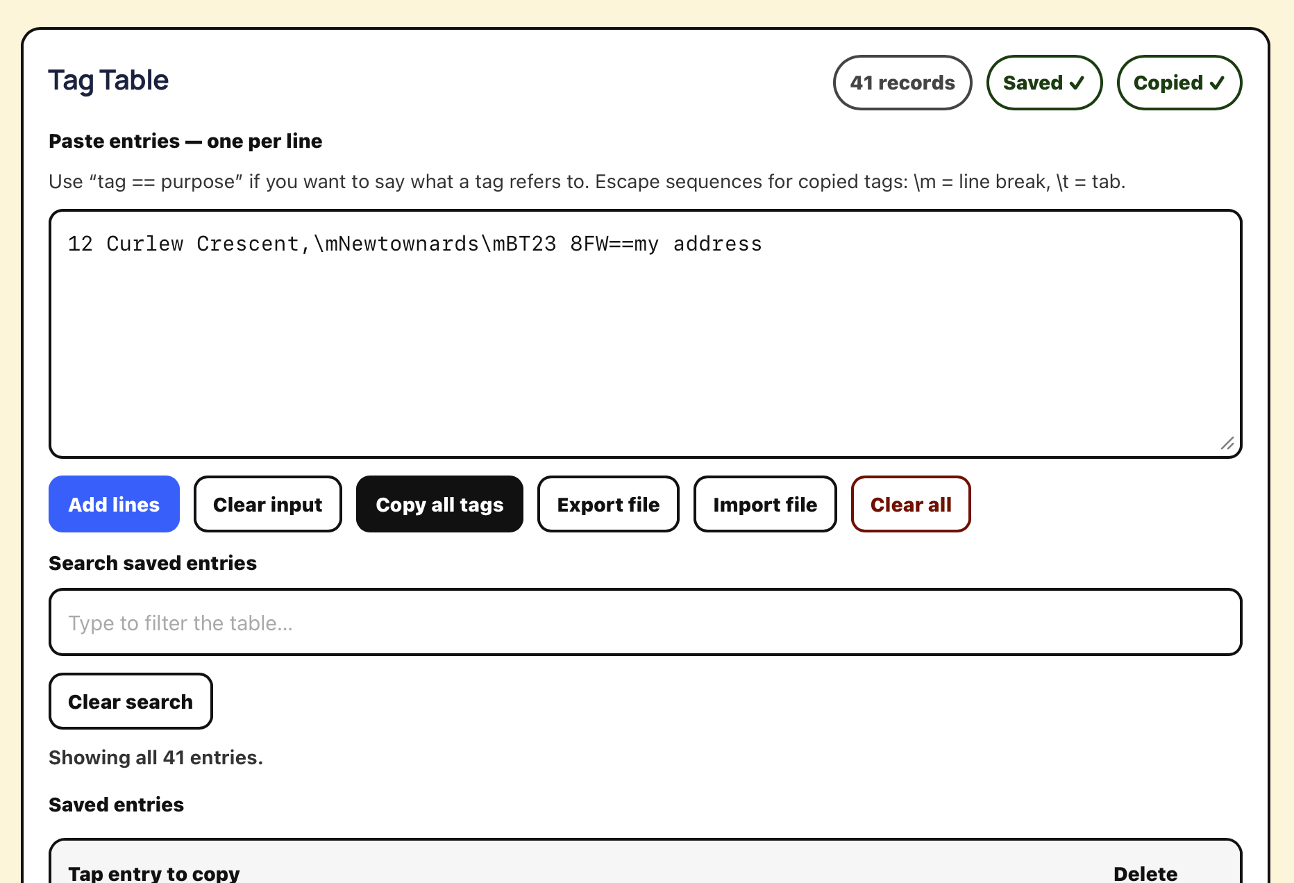 TagTable for Writers: Never Lose Track of Weird Names Again