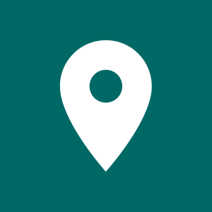 Map location pin icon on a teal background.
